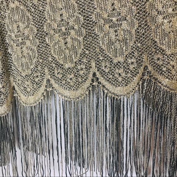 2/$30 Vintage Crochet Mesh Metallic Fringe Top - Picture 8 of 9